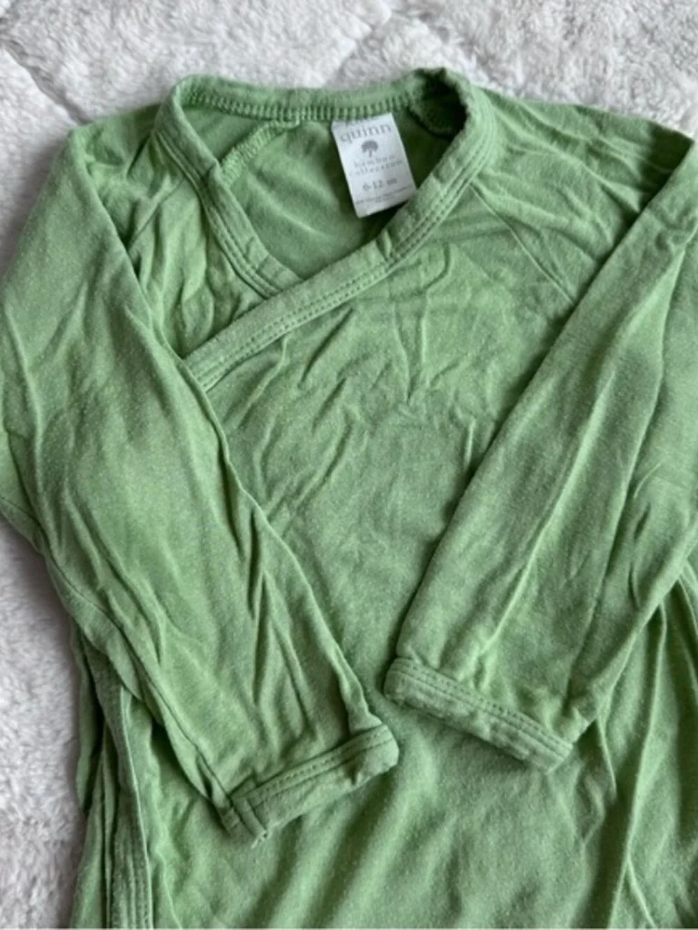 Kate Quinn | Green Solid Long Sleeve Kimono Wrap Bodysuit | Size 6-12 Months
